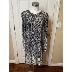 BCBG Max Azria Black & Gray Geometric Striped Trapeze Dress, Size S